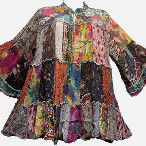 Nw FUNKY STUFF patch boho tiered babydoll sheer chiffon viscose TOP XL